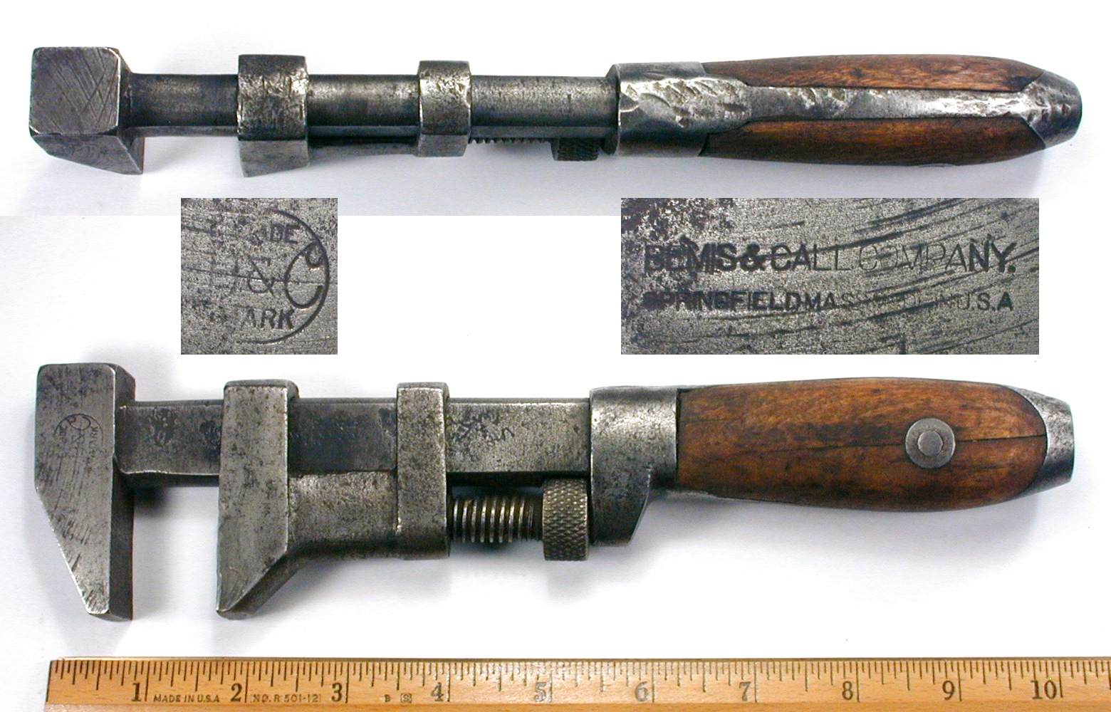 Antique COMBINATION MONKEY-PIPE WRENCH 11 Double Jaw by BEMIS