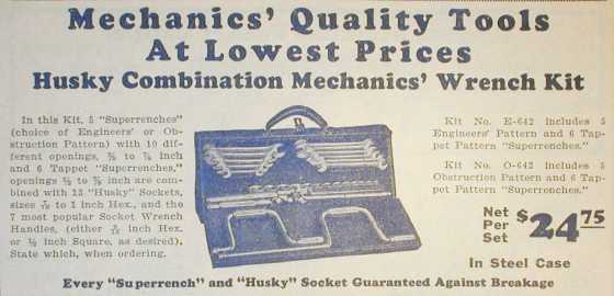 [1928 Catalog Listing of Husky-Williams E-642 and O-642 Wrench Sets]