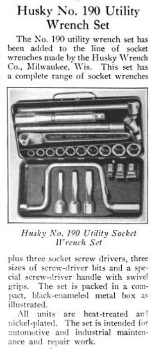 [1927 Notice for Husky No. 190 Socket Set]
