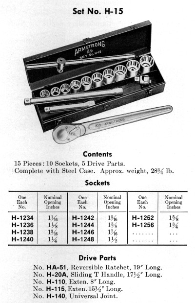 [1956 Catalog Listing for Armstrong H-15 Socket Set]
