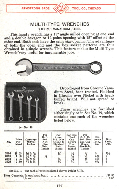 [1935 Catalog Listing of Armstrong Multi-Type Combination Wrenches]