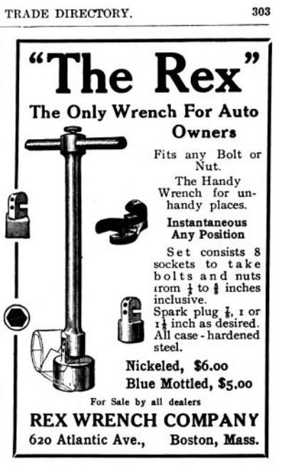 [1908 Advertisement for Rex T Socket Wrench Set]
