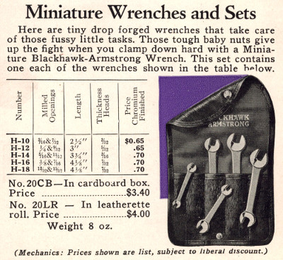 [1930 Catalog Listing for Blackhawk-Armstrong H-Series Ignition Wrenches]