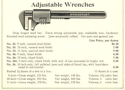 [1930 Catalog Listing for Bridgeport Auto Wrenches]