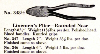 [1946 Catalog Listing of Champion DeArment Round Nose Lineman's Pliers]