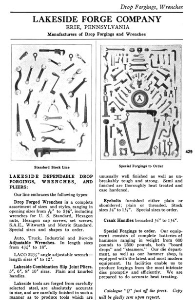 [1921 Catalog Listing for Lakeside Forge]