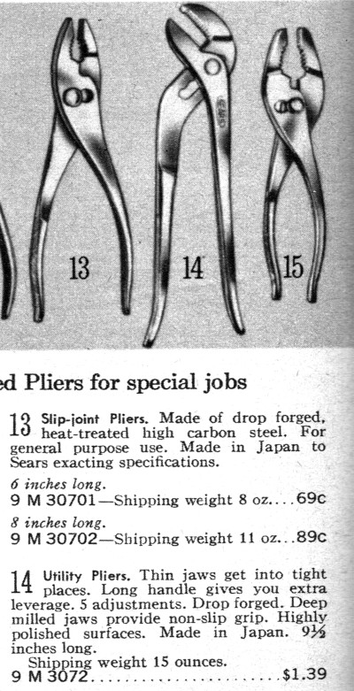 [1966 Catalog Listing for Sears 3072 Utility Pliers]