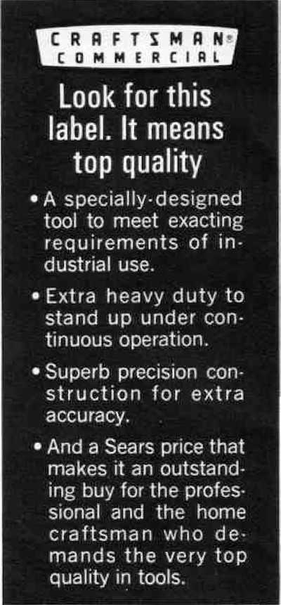 [1970 Catalog Sidebar for Craftsman Commercial]