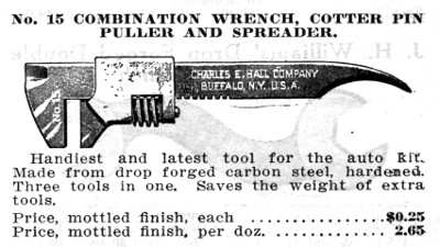 [1912 Catalog Listing for Hall No. 15 Auto Wrench]