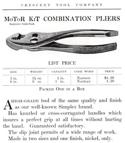 [1914 Catalog Listing for MoToR KiT Combination Pliers]