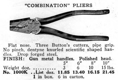 [1926 Catalog Listing for S&H 1000K Button's Pliers]