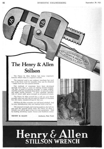 [1923 Ad for Henry & Allen Pipe Wrench]