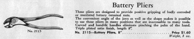 [1935 Catalog Listing for Duro-Chrome No. 2115 Battery Pliers]