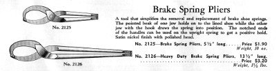 [1935 Catalog Listing for Duro-Chrome No. 2126 Brake Spring Pliers]