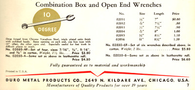 [1935 Catalog Listing for 020xx Series Combination Wrenches]