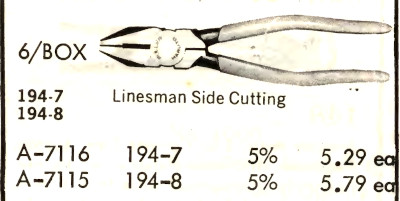 [1979 Catalog Listing for Fuller Maruto Lineman's Pliers]