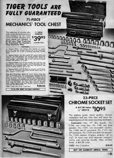 [1940 Catalog Listing for Tiger Tools Socket Sets]
