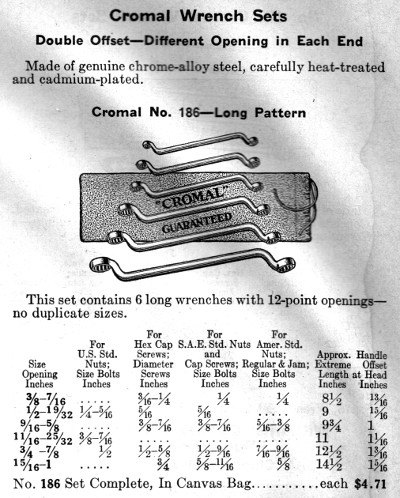 [1936 Catalog Listing for Cromal Offset Box-End Wrench Set]
