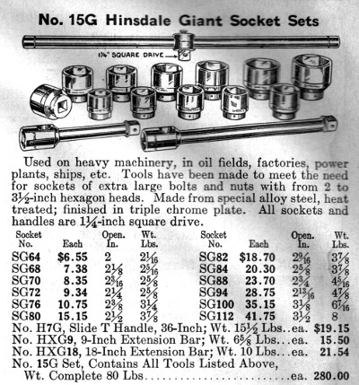 [1936 Catalog Listing for Hinsdale 1-1/4-Drive No. 15G Set]