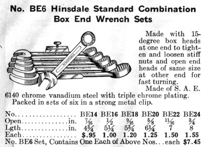 [1936 Catalog Listing for Hinsdale Combination Wrenches]