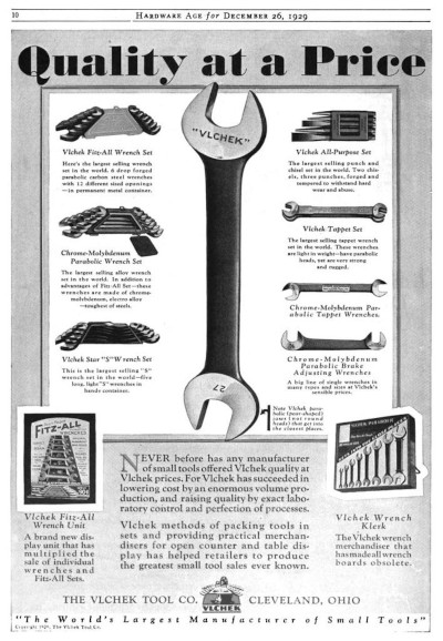 [1929 Ad for Vlchek Tool]