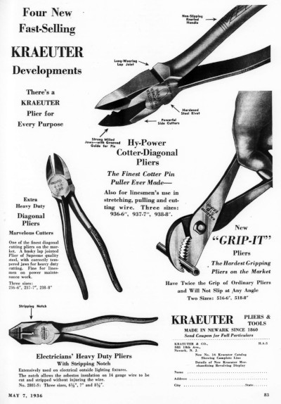 [1936 Ad for Kraeuter Pliers]