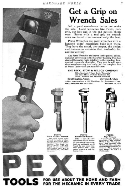 [1919 Ad for Pexto Wrenches]