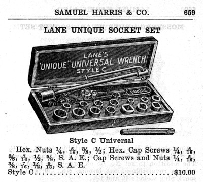 [1925 Catalog Listing of Lane Style C Socket Set]