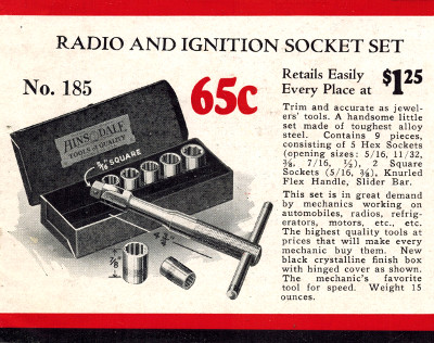[1933 Catalog Listing for Hinsdale No. 185 Socket Set]