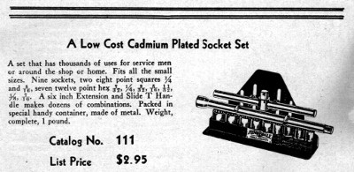 [1935 Catalog Listing for Hinsdale No. 111 Socket Set]