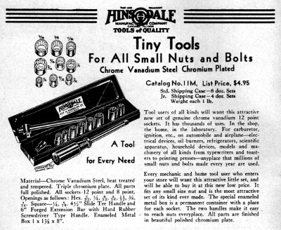 [1935 Catalog Listing for Hinsdale No. 11M Socket Set]