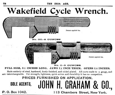 [1894 Advertisement for Wakefield Cycle Wrenches]