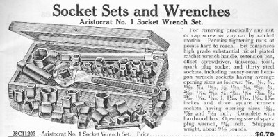 [1922 Catalog Listing for Aristocrat No. 1 Socket Set]