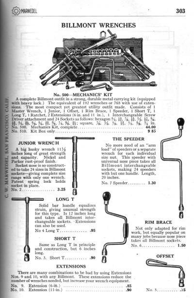 [1922 Catalog Listing for Billmont No. 500 Mechanic's Kit]