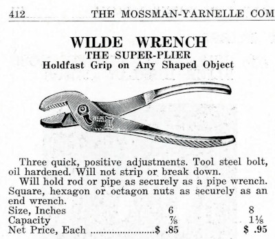 [1931 Catalog Listing for Wilde Wrench Pliers]