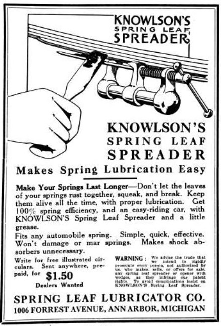 [1915 Advertisement for Spring Leaf Lubricator Company]