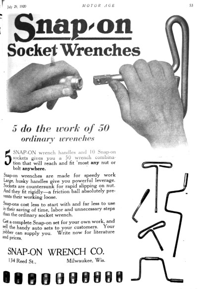 [July, 1920 Advertisement for Snap-on Socket Wrenches]