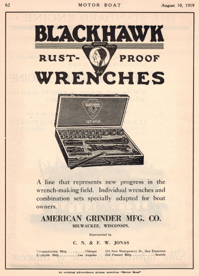 [August 1919 Ad for Blackhawk No. 8 Socket Set]