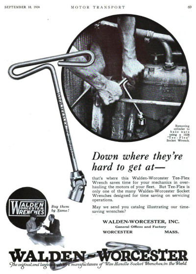 [1924 Ad for Walden Tee-Flex Wrench]