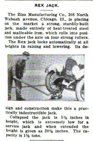 [1921 Notice for Zim Manufacturing Rex Jack]