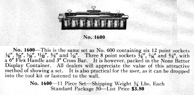 [1938 Catalog Listing for None Better No. 1600 Socket Set]