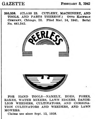 [1942 Peerless Trademark #393,338 for Otto Kaufman Company]