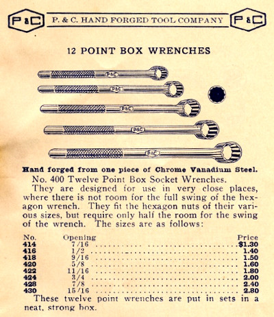 [1926 Catalog Listing for P&C 12-Point Box Wrenches]