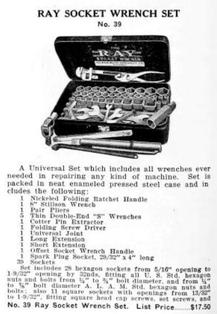 [1920 Catalog Listing for Ray No. 39 Socket Set]