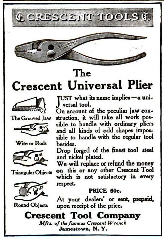 [1916 Ad for Crescent Universal Pliers]