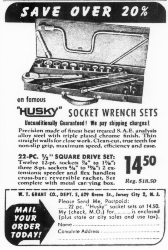 [1947 Ad for Husky 1/2-Drive Socket Set]