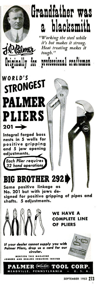 [1953 Ad for Palmer Welloct Pliers]