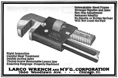 [1922 Ad for Larco Pipe Wrench]