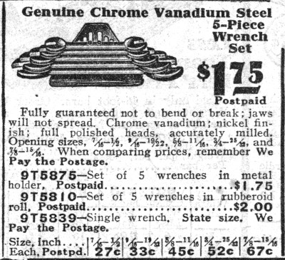 [1929 Catalog Listing of Chrome Vanadium Wrench Set]