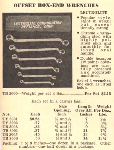 [1939 Catalog Listing for Lectrolite Offset Box Wrenches]